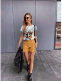 Women\'s summer shorts with a belt, mustard 10200 - Online store - Boutique